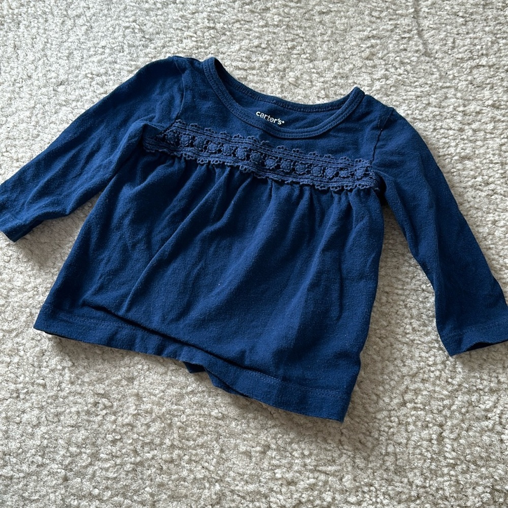 Carters navy blue top with cute lace detail  6m